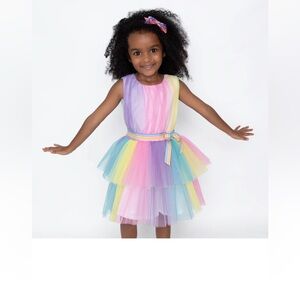 Colorful Rainbow Tulle Halabaloo Kids Dress, 6T